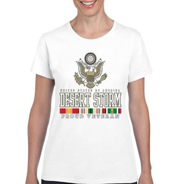 Imagem de Camiseta feminina Desert Storm Proud Veteran Army Gulf War Operation Served DD 214 Veterans Day Patriot, Branco, XXG