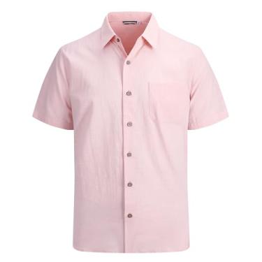 Imagem de Alex Vando Camisetas masculinas de linho de algodão casuais de verão para praia, rosa, M