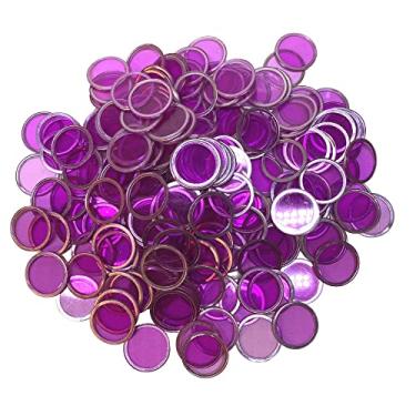 Imagem de MR CHIPS Fichas magnéticas de bingo com anel de metal 100 peças atualizadas roxo transparente - disponível em 7 cores, uma bolsa de armazenamento reutilizável