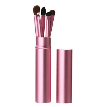 Imagem de AKOAK Conjunto de 5 pincéis portáteis de viagem, mini pincéis de maquiagem para os olhos, aplicar sombra, delineador, pincel de sobrancelha, conjunto de pincéis de maquiagem para lábios, ferramentas