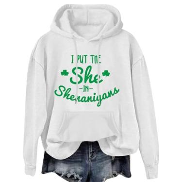 Imagem de Camisetas femininas do Dia de São Patrício com estampa de trevo xadrez verde dia de São Patrício camiseta casual irlandesa, Branco, XXG