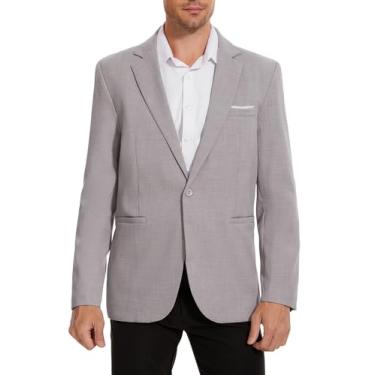 Imagem de EliteSpirit Blazer masculino casual com um botão, casaco esportivo leve e justo, Cinza claro, XX-Large
