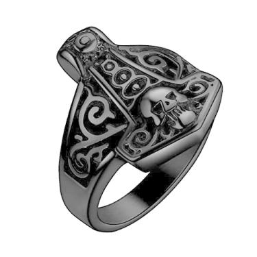 Imagem de Anéis Viking nórdicos masculinos - amuleto de aço inoxidável vintage nó celta nórdico Valknut runa deus Odin Mjolnir anel de dedo escandinavo martelo do Thor crânio guerreiro joia gótica para homens mulheres, 9, Metal não precioso, Sem pedras preciosas
