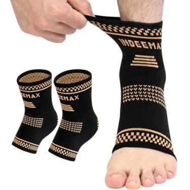 Imagem de INDEEMAX Tornozeleira de cobre para mulheres e homens, manga de compressão de tornozelo com infusão de cobre para fascite plantar, torção no tornozelo, futebol, corrida, uso diurno ou noturno (M)