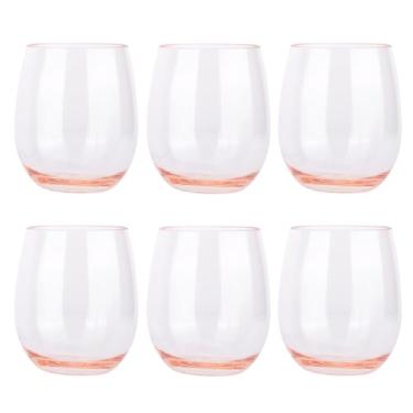 Imagem de KX-WARE Taças de vinho inquebráveis de acrílico sem haste de 510 g, conjunto de 6 rosa coral