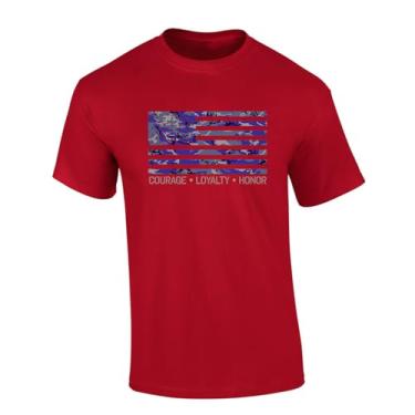 Imagem de Trenz Shirt Company Bandeira camuflada azul americana: Courage, Loyalty, Honor Camiseta masculina estampada de manga curta, Vermelho cereja, G