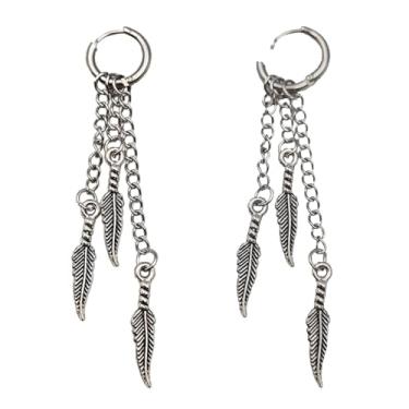 Imagem de kit 12 pares Brincos Longo Correntinho Com Penas Argola Aço Inox Unissex Articulada