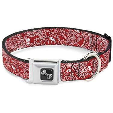 Imagem de Buckle-Down Coleira para Cães Pet Cachorros com Fivela de Cinto de Segurança – BandanaCaveiras VermelhaBranca – 3,8 cm de Largura – Serve para Pescoço de 45,7 a 81,2 cm – Grande