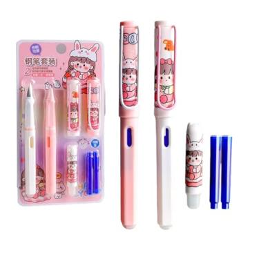 Imagem de Joucien 2 canetas por caixa, canetas apagáveis para estudantes, cartuchos de tinta, canetas fofas de desenho animado substituíveis - Sweetheart Nini (azul)