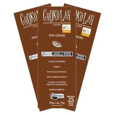 Imagem de Kit 3X: Chocolate 70% Cacau com Açúcar Demerara Orgânico CHoKolaH 70g