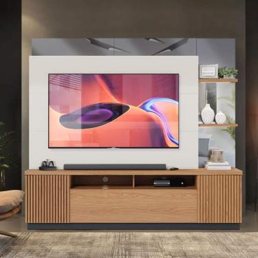 Imagem de Painel Home Para TV Até 70 Polegadas Com Espelho Freijó Off White Preto Fosco Goya Shop JM