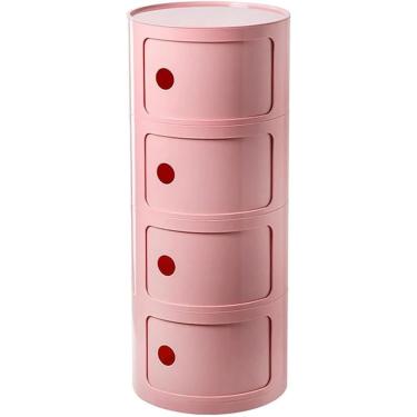 Imagem de Mesa de cabeceira redonda de plástico de 2/3/4 camadas com unidade de armazenamento baú com gavetas e porta deslizante Armário de cabeceira moderno nórdico para quarto (tamanho: 4 camadas, r