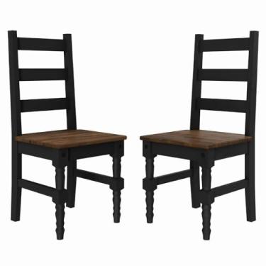Imagem de PENSE DENTRO DA CAIXA Duas Cadeiras Torneadas em Madeira Maciça - Cadeira em Estilo Provençal - Móveis Rústicos Farmhouse - Preto e Walnut
