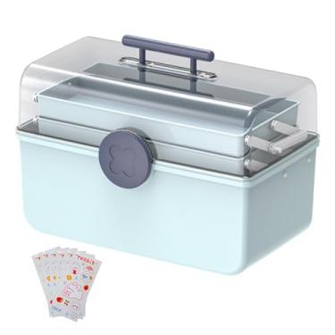 Imagem de menolana Caixa de armazenamento de primeiros socorros portátil com alça 3 camadas multiuso kits de emergência recipiente para acampamento ao ar livre escola em, Azul