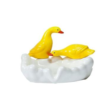 Imagem de IEUDNS Suporte de saboneteira de pato bonito, fácil limpeza, suporte de sabão de cerâmica, economizador de sabão para pia, cozinha, decoração de, branco