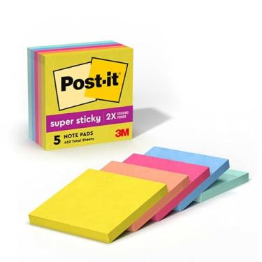 Imagem de Post-it Notas super adesivas, 5 blocos de notas adesivos, 7,6 x 7,6 cm, ideal para organização em seu dormitório, casa ou escritório, coleção Summer Joy