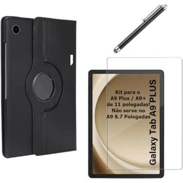 Imagem de Capa Carteira Giratoria Preta Anti Impacto para Tablet Samsung Galaxy Tab A9 Plus 11 Pol + Película de Vidro Temperado 9H + Caneta Touch - Phone Palace