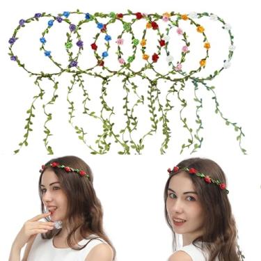 Imagem de FUGZAUD Pacote com 7 tiara floral coroa de flores de papel guirlanda estilo boêmio casamento noiva noiva acessórios de cabelo festivais de cabelo cores mistas (sem corda)