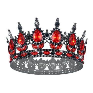 Imagem de YOUlDIANZI Tiaras de casamento com coroa de rainha com strass para mulheres, acessórios de cabelo para festa de fantasia, tiara de aniversário de princesa, coroa de cristal (preto vermelho)