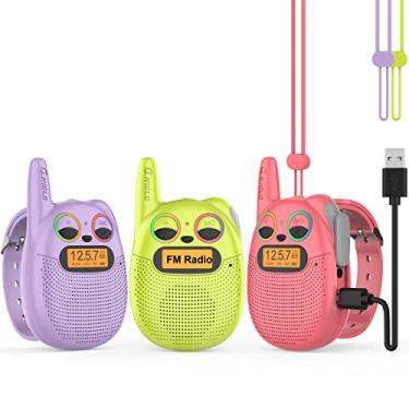 Imagem de QNIGLO Q136 Kitten Walkie Talkie Crianças 3 Pacotes, Olhos LED Piscando com Correia de Relógio, e Brinquedo para Crianças e Família (Vermelho Roxo Verde)