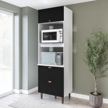 Imagem de Torre Quente 1 Porta 2 Gavetas 2 Nichos para Forno Pérola Yescasa Branco/Preto