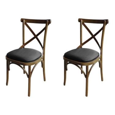 Imagem de Kit 2 Cadeira Xis em Madeira Maciça de Eucalipto Verniz Imbuia Factor Marrom/Preto