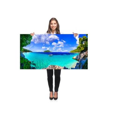 Imagem de Quadro Decorativo Grande Sala 100x50 Mar Azul Caribe Paisagem Quadro p