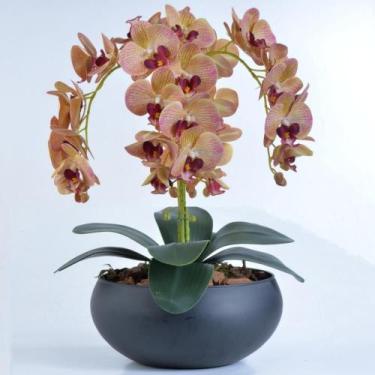 Imagem de Arranjo de Orquídeas Artificiais Outonadas em Vaso Preto Fosco - Vila 
