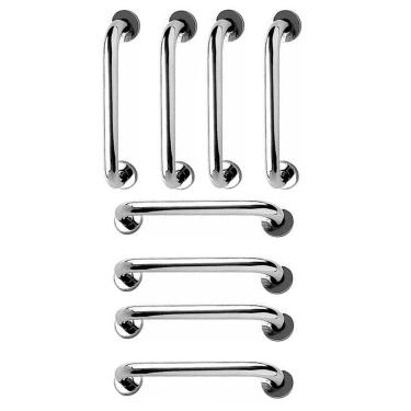 Imagem de Alça de Apoio 30cm Inox Barra Kit 8 Unidades Cadeirante Idoso Banheiro Box Corrimao Segurança Acessibilidade Suporte