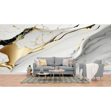Imagem de Papel de Parede Painel 3D Mármore Branco Brilho Ouro 4M Revestimento A