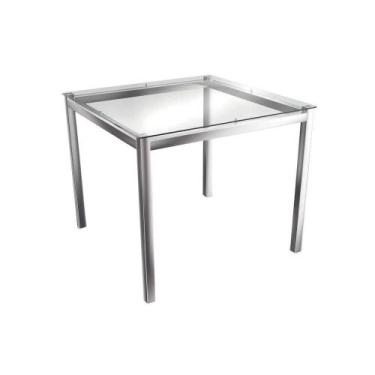 Imagem de Mesa de Sala Jantar Reno M002 Aço c/Tampo Vidro 90X90cm Cromada - Kapp