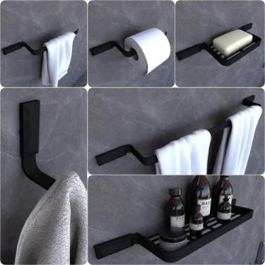 Imagem de Kit Acessórios Para Banheiro Preto Fosco Empire 6 peças - MetalCromo