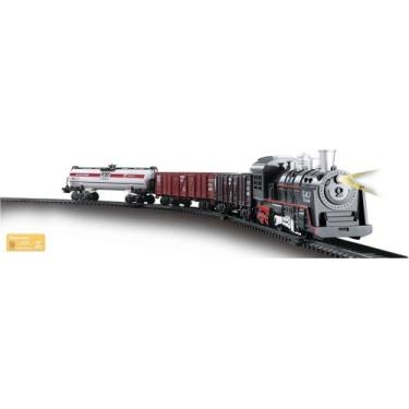 Imagem de Trem Locomotiva com Luz e Som DM Toys 4 Vagoes 16 Pecas Pista Oval Med