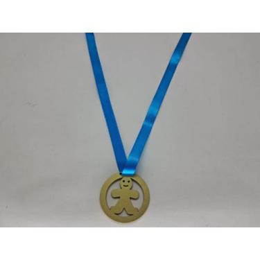Imagem de 14 Lembrancinhas Dia Das Crianças Medalha Em MDF Dourada Criança Feliz