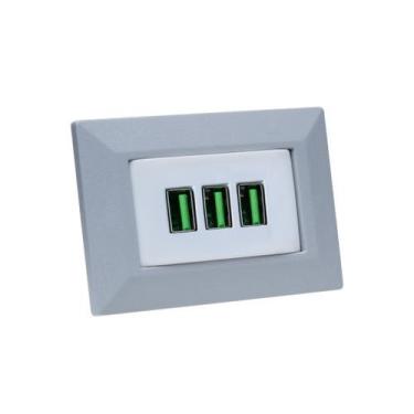 Imagem de Espelho de Tomada Simples Chanfrado com 3 USB 5.2A - CONNECT CAIXA TOM