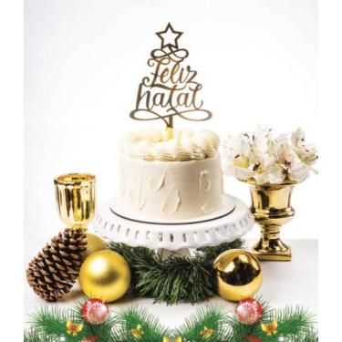 Imagem de Topo Topper de Bolo Feliz Natal Acrílico Dourado 20 cm Vivarte - Inspi