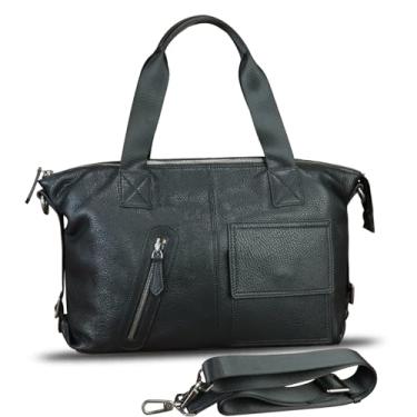 Imagem de Bolsa mensageiro de couro genuíno e maleta masculina com alça superior de couro para alça de ombro para alça de laptop, Preto