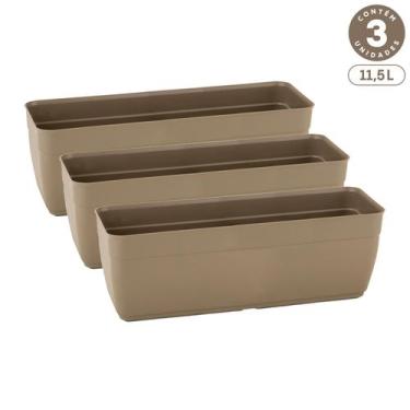 Imagem de Kit 3 Floreiras Sem Pratos 11,5L Jardineiras Vasos Plásticos Retangula
