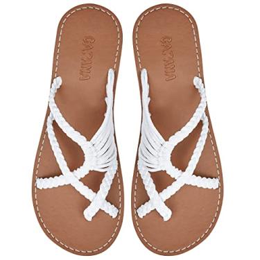 Imagem de Capana Sandálias rasteiras femininas de tecido - sandálias trançadas com tiras, sandálias de praia para mulheres verão elegante, sandálias boêmia de corda, sapatos femininos casuais de primavera,