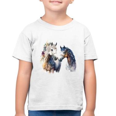 Imagem de Camiseta Algodão Infantil Casal de Cavalos Watercolor - Foca na Moda, 