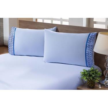 Imagem de 2 Fronhas King 50cmx90cm 100% Algodão 200 Fios Barrado Lese Azul - MIG