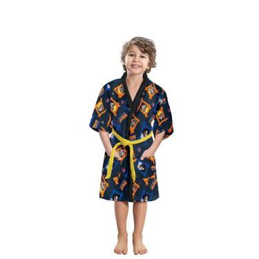 Imagem de Roupão Aveludado Infantil Quimono Estampado Naruto - Lepper, Preto, M 