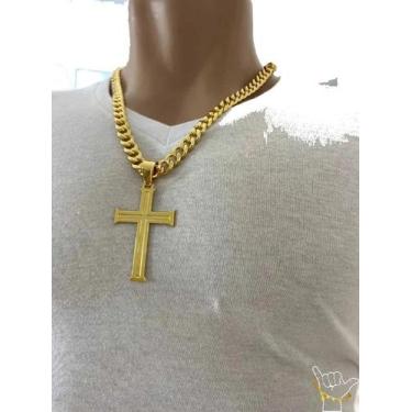 Imagem de Corrente PitBull 10mm + Pingente Cruz - Banhado a Ouro 18k - ToJoia18k