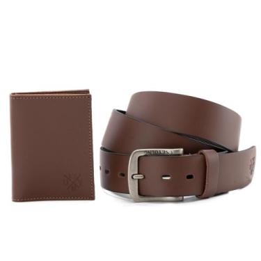 Imagem de Kit Cinto Masculino Em Couro Legitimo + Porta Cartão Em Couro - Use Yo