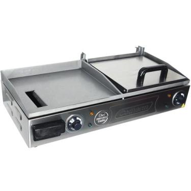 Imagem de Chapa Lanches Elétrica Grill com Prensa 70X30 2000W 110V 127V Cozinha 