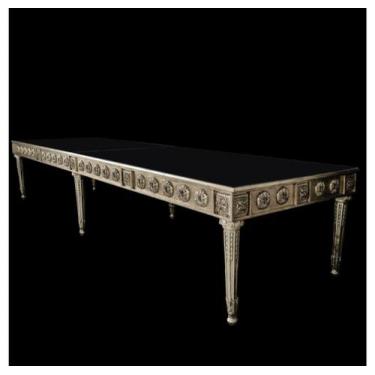 Imagem de Mesa de Jantar 4mt Folha Prata c Brasão Entalhado - LUXdécor