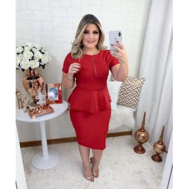 Imagem de Vestido Midi Plus Size Peplum zíper Moda Feminina Evangélica - Miss Fl