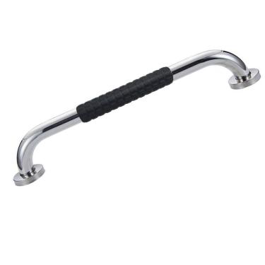 Imagem de Barra de Apoio 30cm Inox Superficie Antiderrapante Banheiro Box Criança Idoso Cadeirante Gestante Acessibilidade Segurança Resistente Proteçao