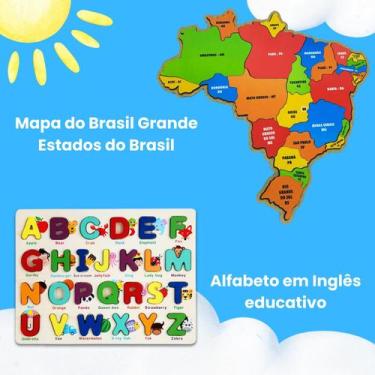 Imagem de Kit Quebra cabeça Educativo Mapa do Brasil Grande e Alfabeto ABC Encai