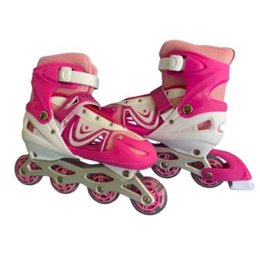 Imagem de Patins Inline Ajustável, 4 Rodas com Freio, Rosa e Branco, Tamanho 39-42